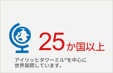 25か国以上 アイリッヒタワーミル®を中心に世界展開しています。